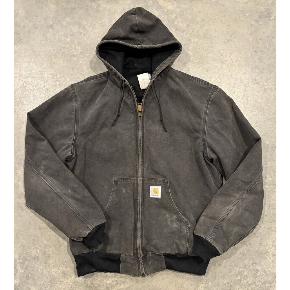 Vintage Carhartt J03 BLK Active Jacket Hooded Workwear Men’s Large Faded Zip